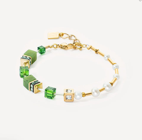 Coeur de lion Bracelet GeoCUBE® Fusion Precious Pearl Mix gold-green at Bramleys of Carlow