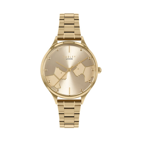 Radley Yellow Gold on Stainless Steel Printed  round Face Watch and Bracelet.