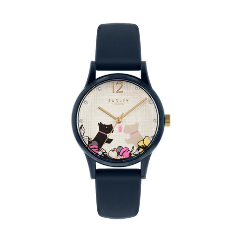 Radley Navy Case and Silicone Strap with floral & Dog print on dial Watch.