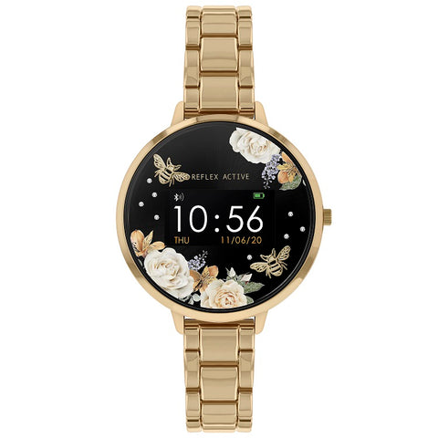 Reflex Active Series 3 Smart Watch with Floral Detail Colour Screen, Crown Navigation and Gold Plated on Stainless Steel Bracelet Strap