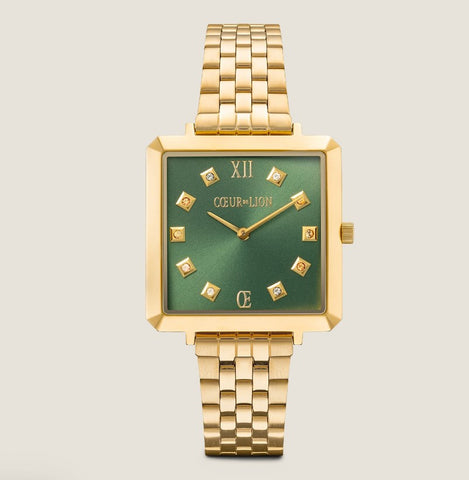 Coeur de Lion Watch Iconic Square Glamorous Green Stainless Steel Gold at Bramleys of Carlow