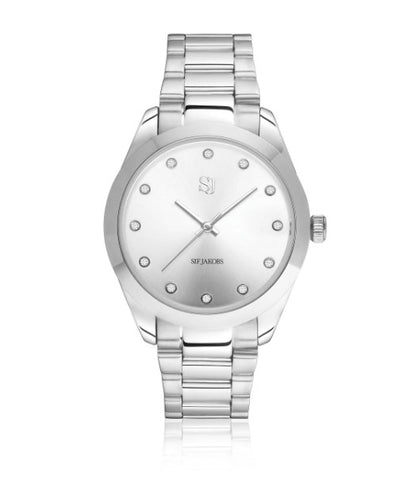 WATCH JOELLE - STAINLESS STEEL WITH SILVER SUNRAY DIAL AND WHITE ZIRCONIA at Bramleys of Carlow