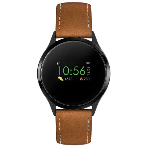 Reflex Active Series 4 Smart Watch with Heart Rate Monitor, Colour Touch Screen and Brown Leather Strap