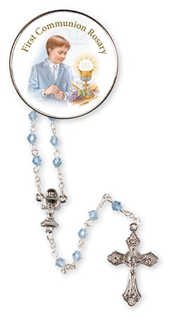 Communion Blue Glass Rosary Beads at Bramleys of Carlow