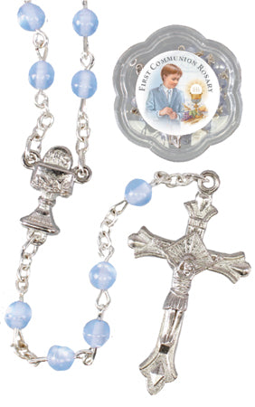 Communion Acrylic Rosary Imitation Blue Pearl Beads at Bramleys of Carlow