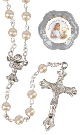 Communion Glass Imitation Pearl Rosary Beads at Bramleys of Carlow