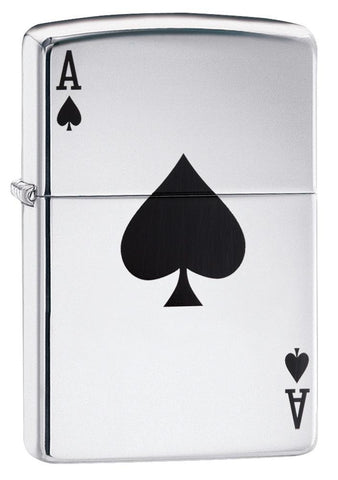 This High Polish Chrome windproof lighter has the ace of spades color imaged on it.