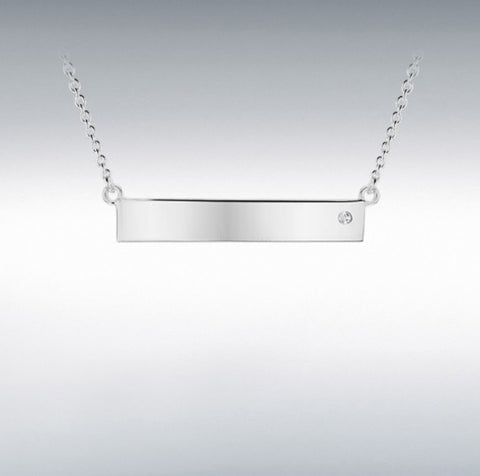 STERLING SILVER CZ 29.5MM X 5MM HORIZONTAL-BAR NECKLACE 46CM/18'' at Bramley's of Carlow
