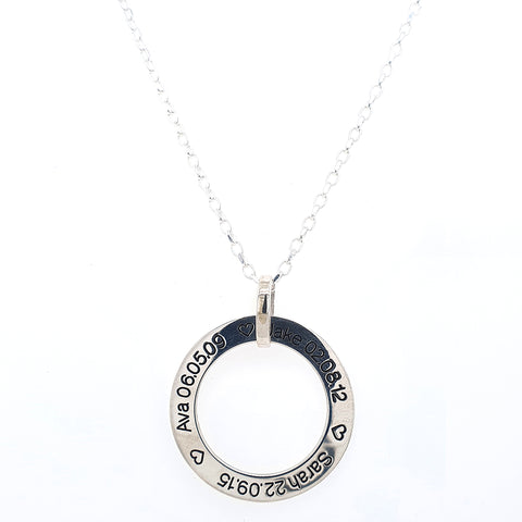 Sterling Silver Open Circle Engraved Necklace at Bramley's Jewellers of Carlow