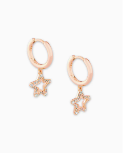 Kendra Scott Jae Star Rose Gold Huggie Earrings In White Crystal