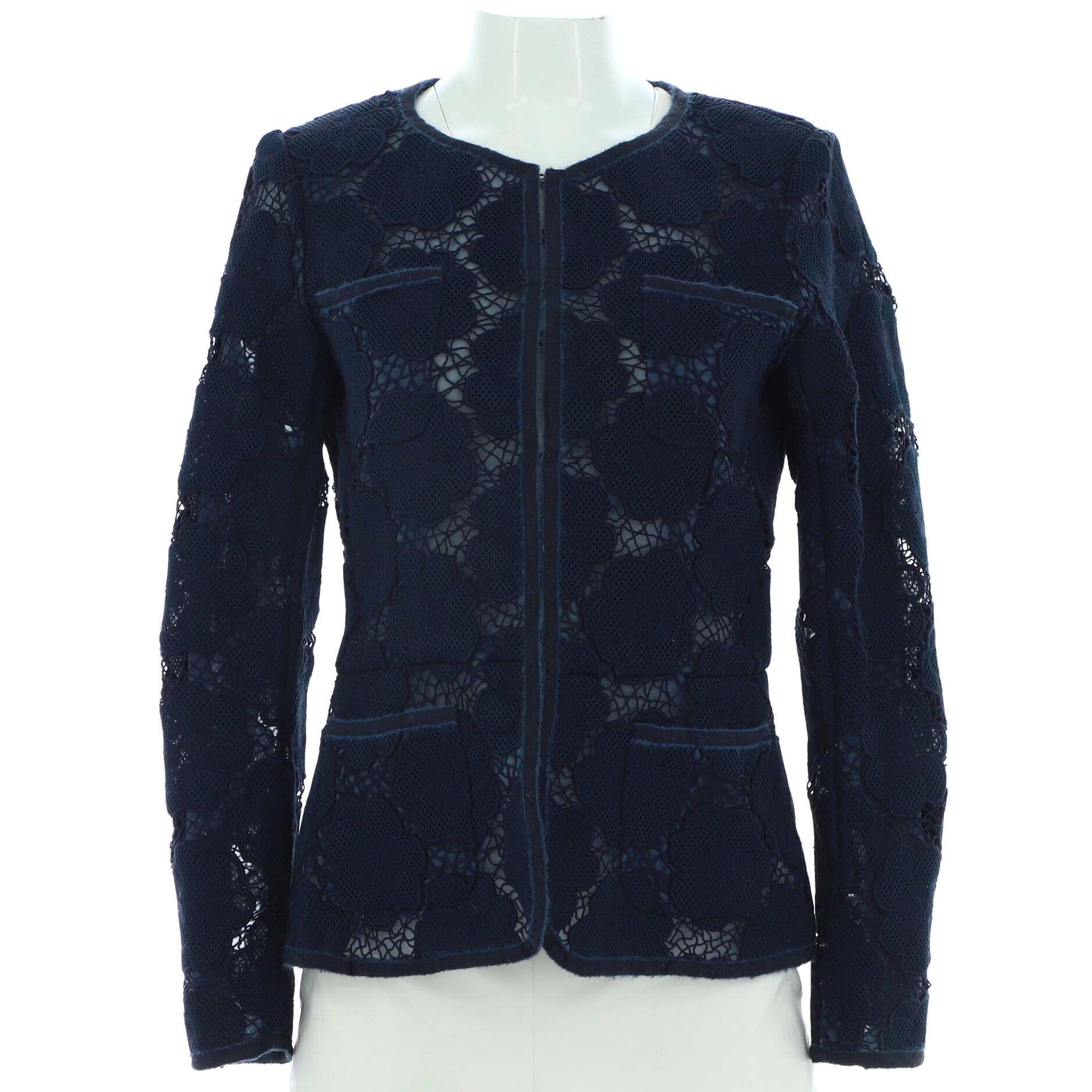 Women's Embroidered Camellia Four Pocket Jacket Polyester and Cotton Blend