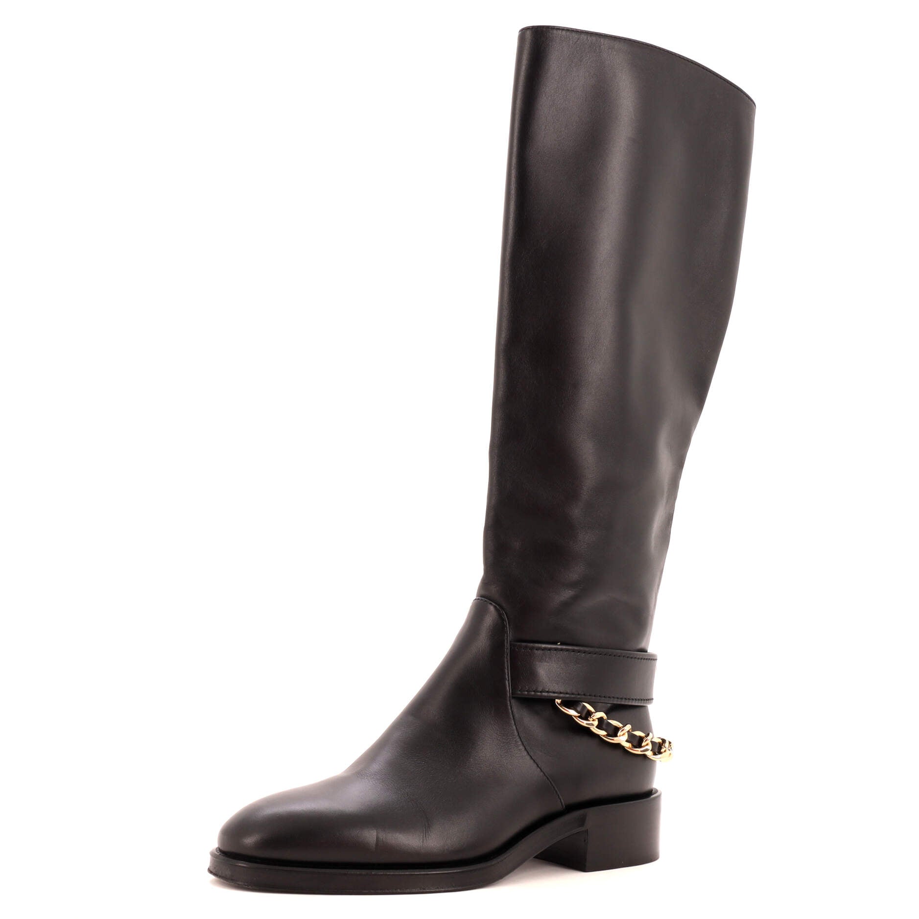 Women's CC Chain Knee High Riding Boots Leather
