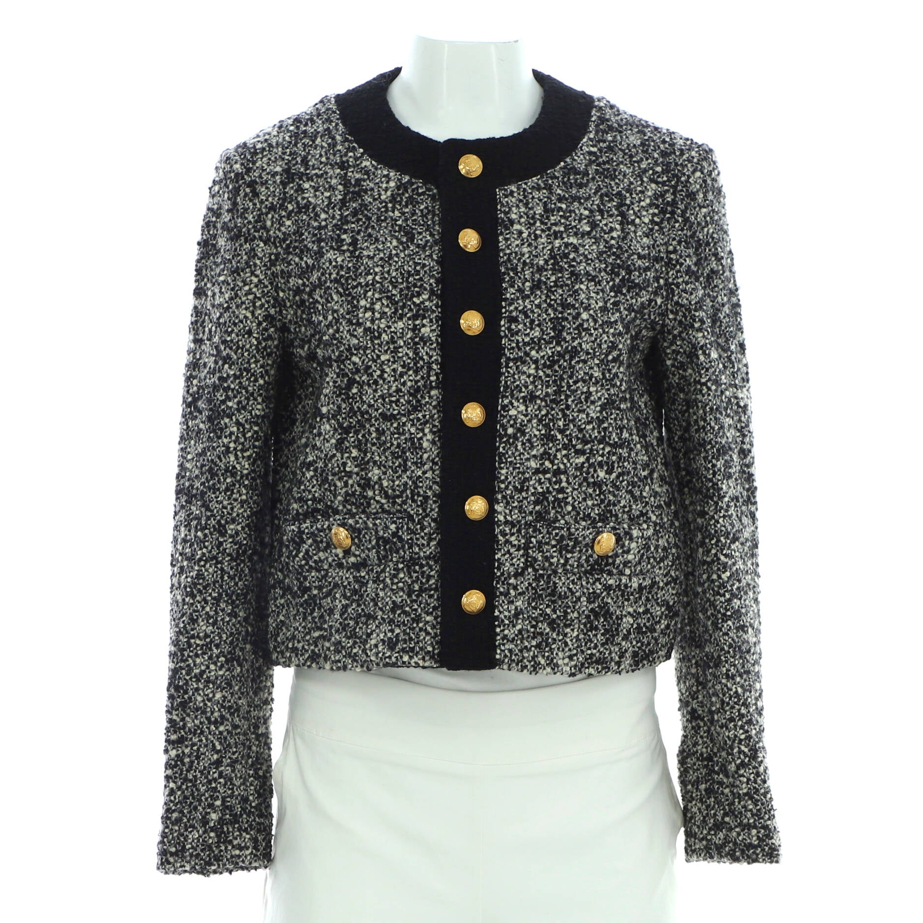 Women's Button Up Collarless Evening Jacket Tweed