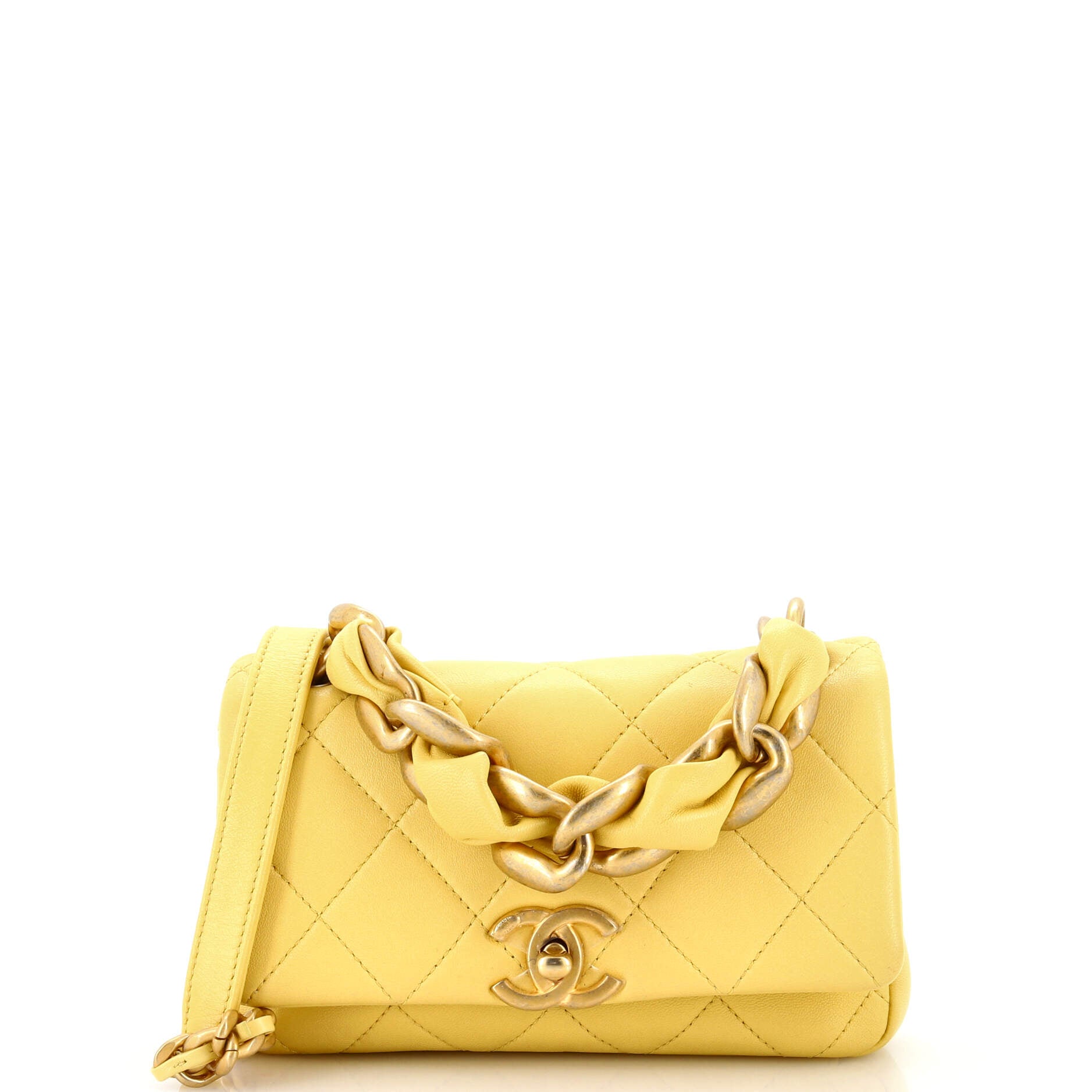 Entwined Chain Top Handle Flap Bag Quilted Lambskin Small