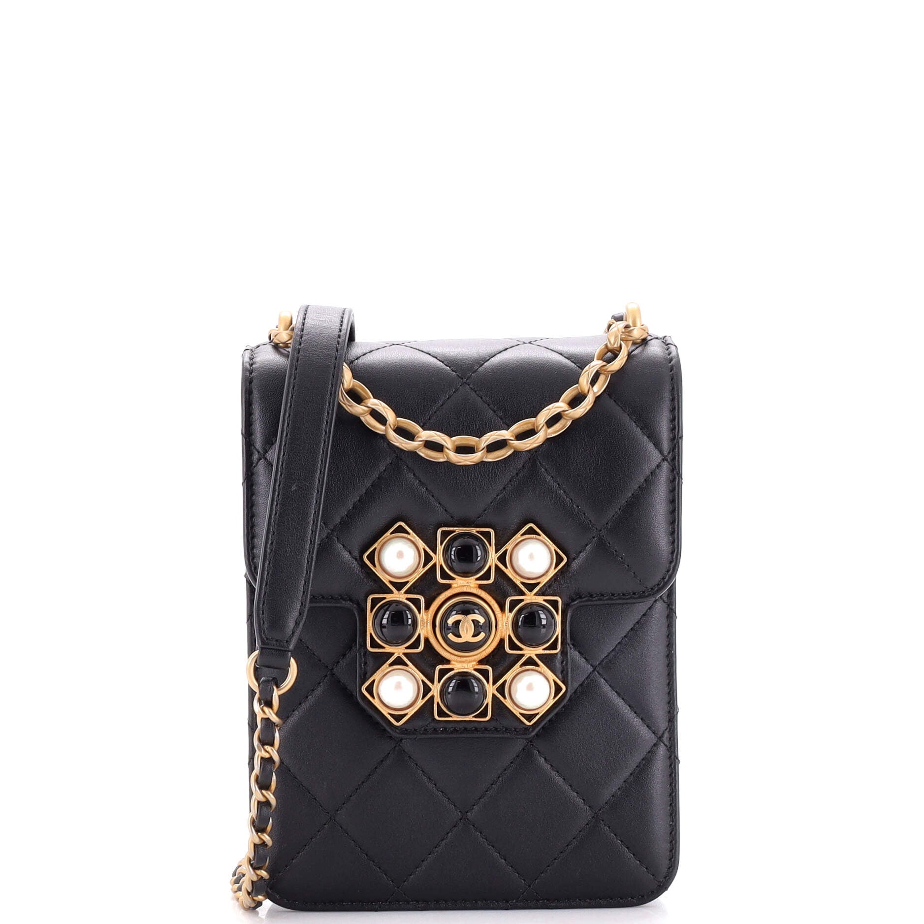 Resin and Pearl CC Flap Bag Quilted Calfskin North South