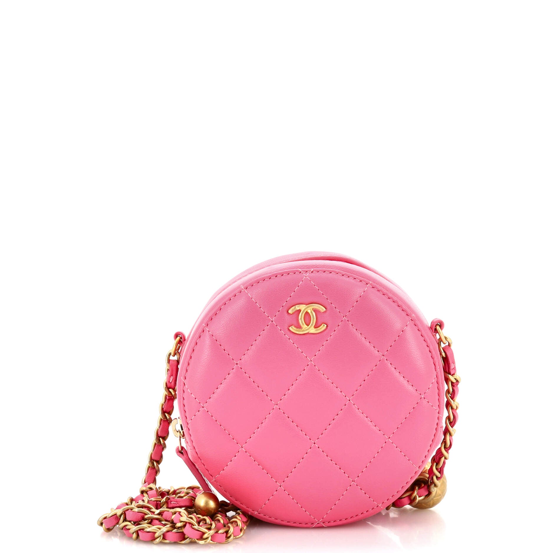 Pearl Crush Round Clutch with Chain Quilted Lambskin