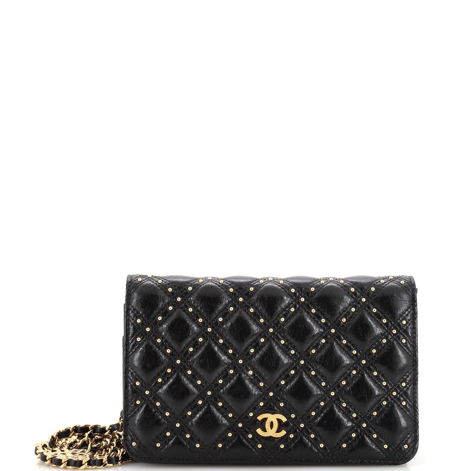 Diamond Stitch Wallet on Chain Studded Leather