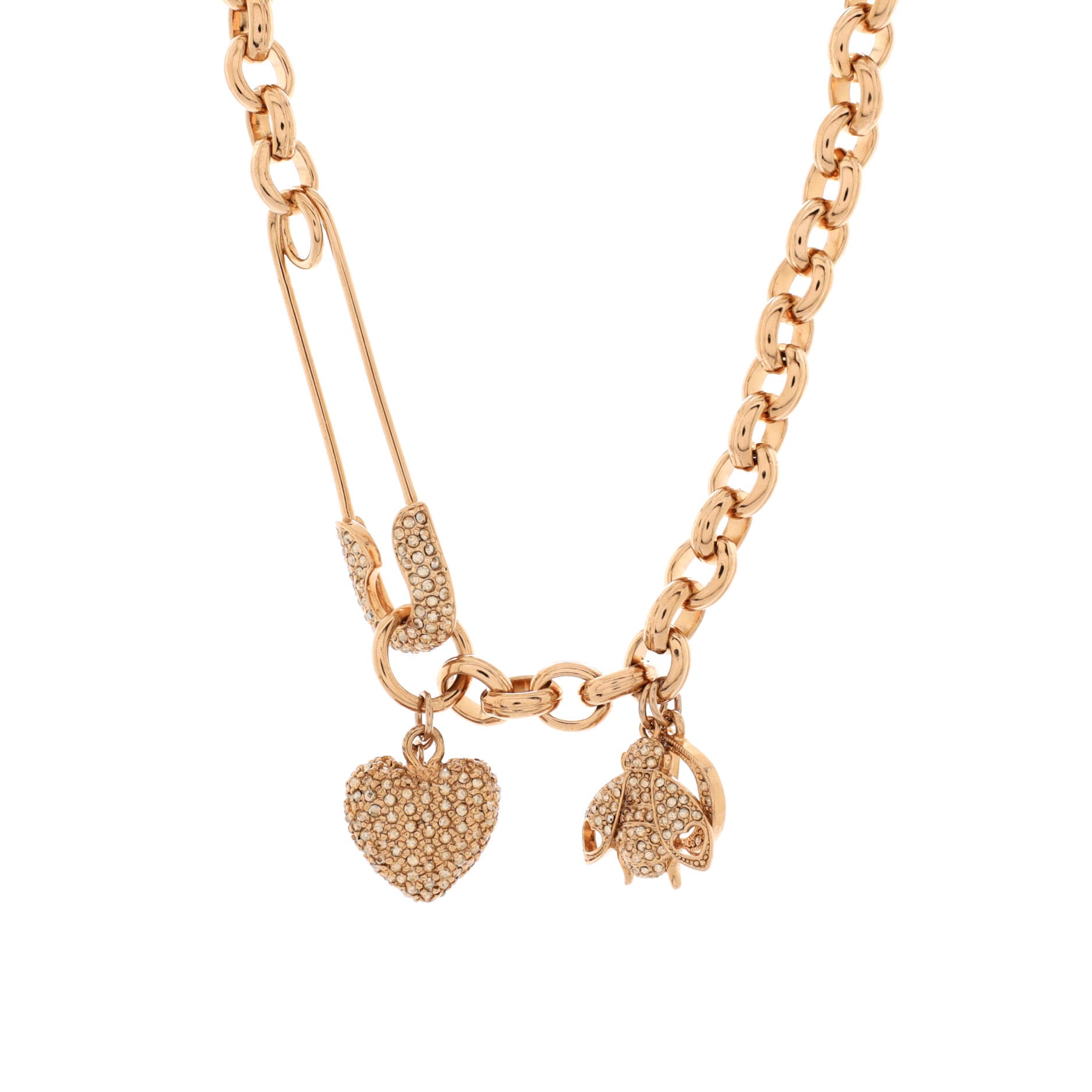 CD Safety Pin Bee Heart Chain Necklace