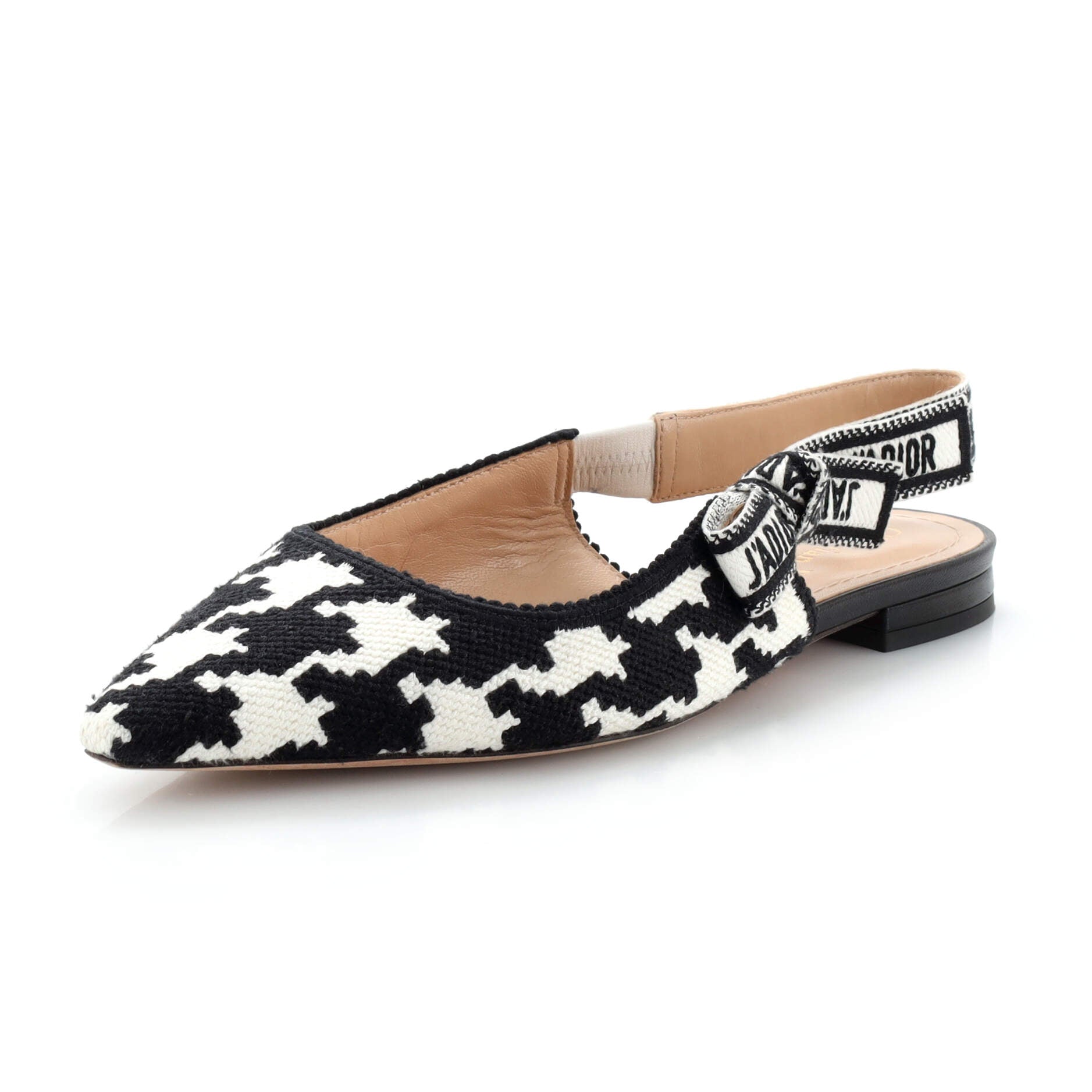 Women's J'adior Slingback Flats Houndstooth Embroidered Cotton