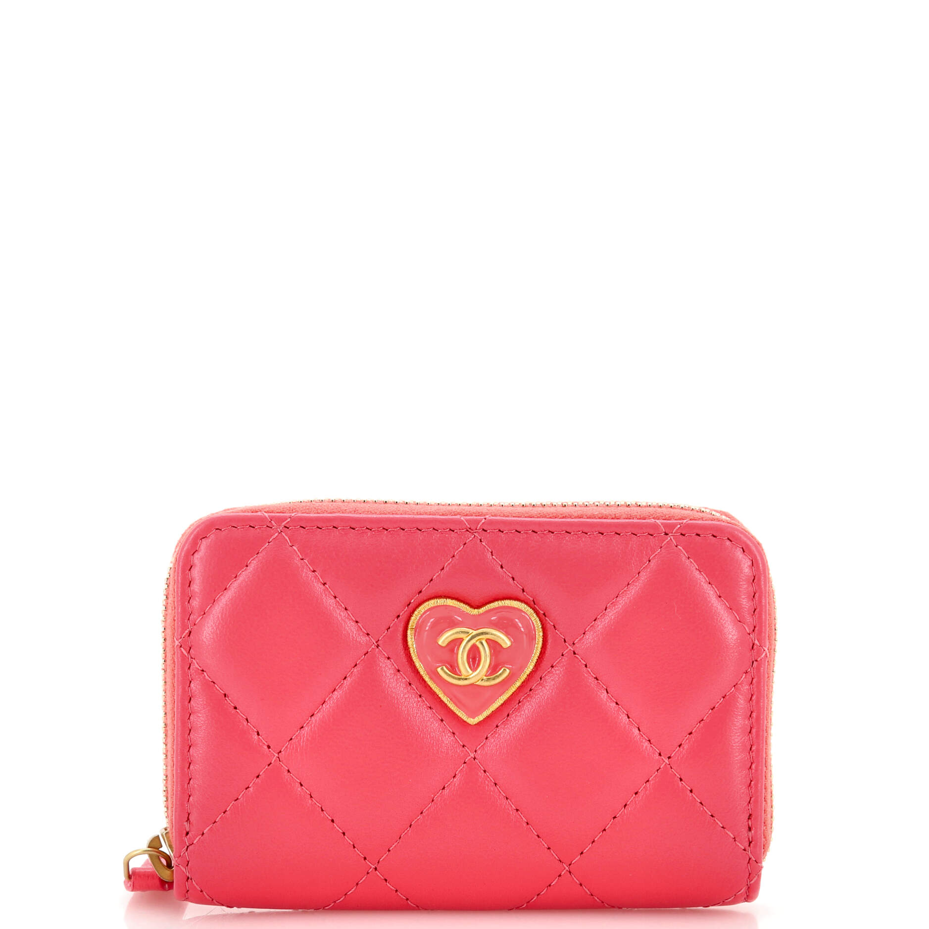 Coco Love CC Heart Zip Coin Purse Quilted Lambskin
