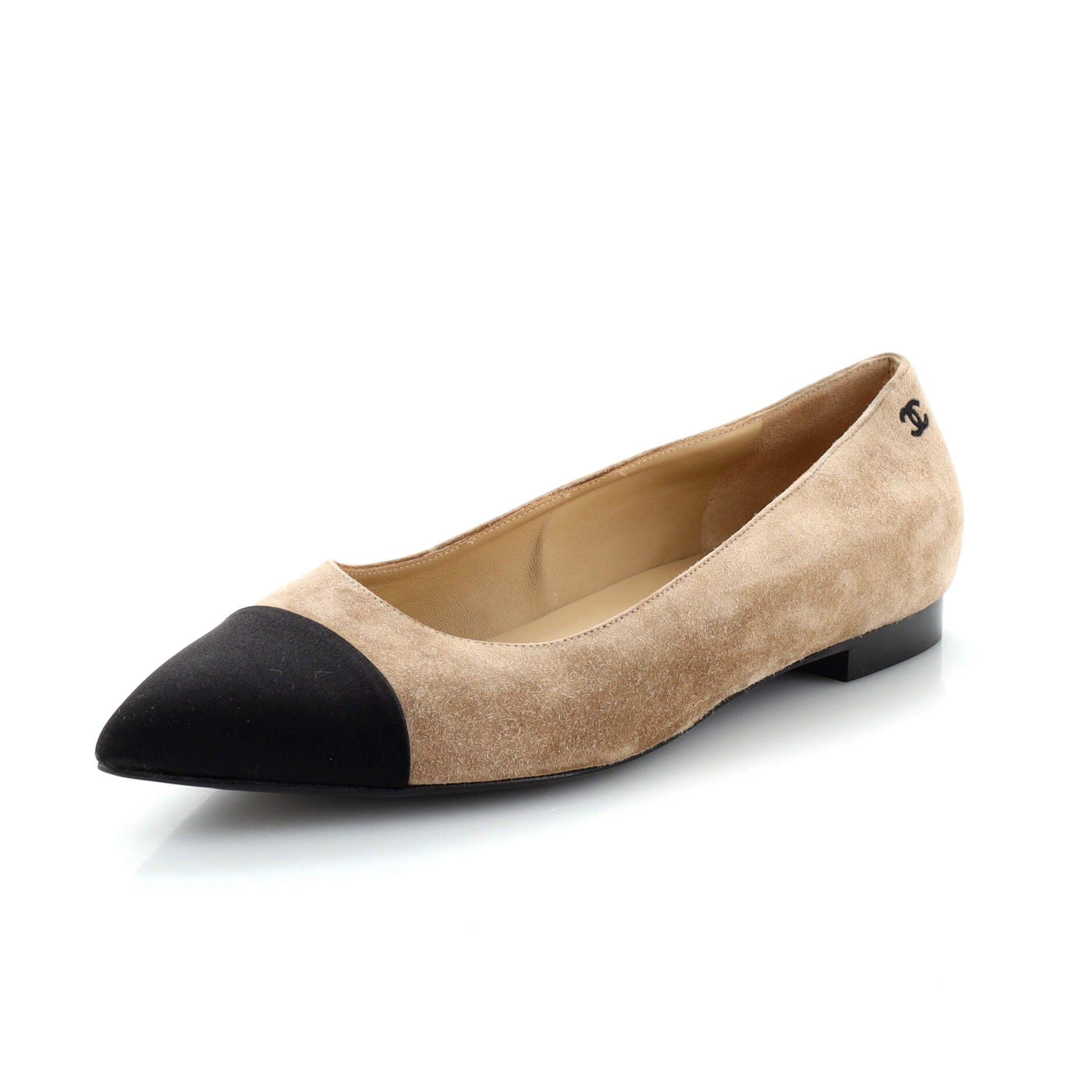 Women's CC Pointed Cap Toe Flats Suede