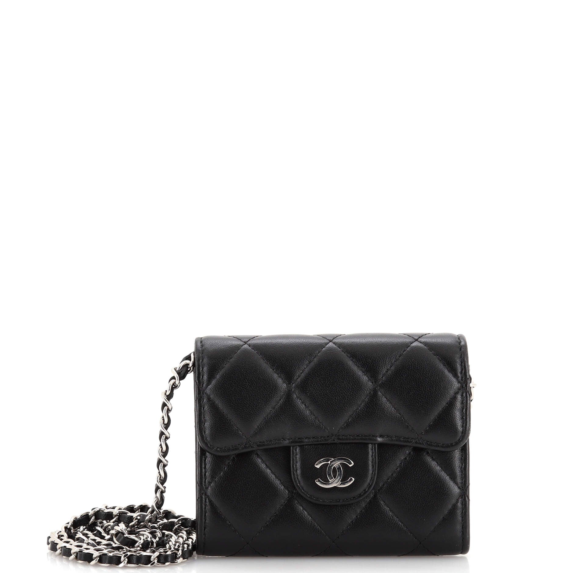 Classic Flap Card Holder on Chain Quilted Lambskin Mini