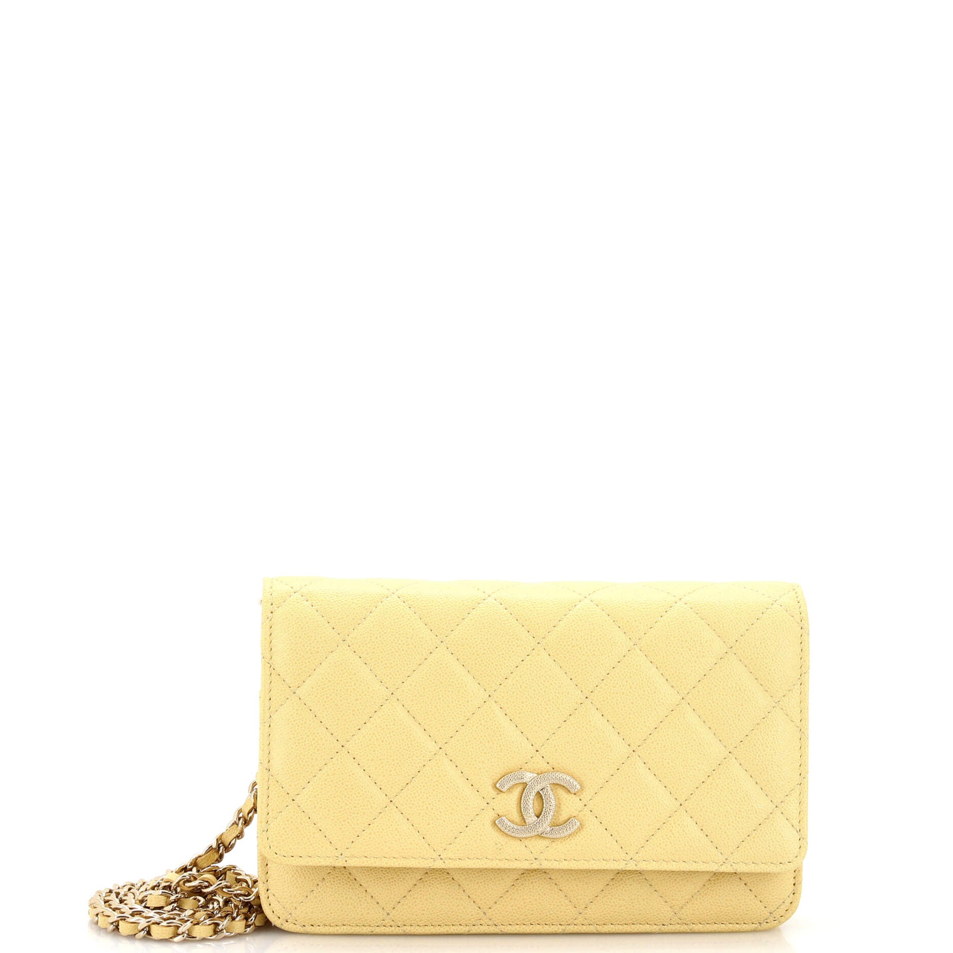 Textured CC Wallet on Chain Quilted Caviar
