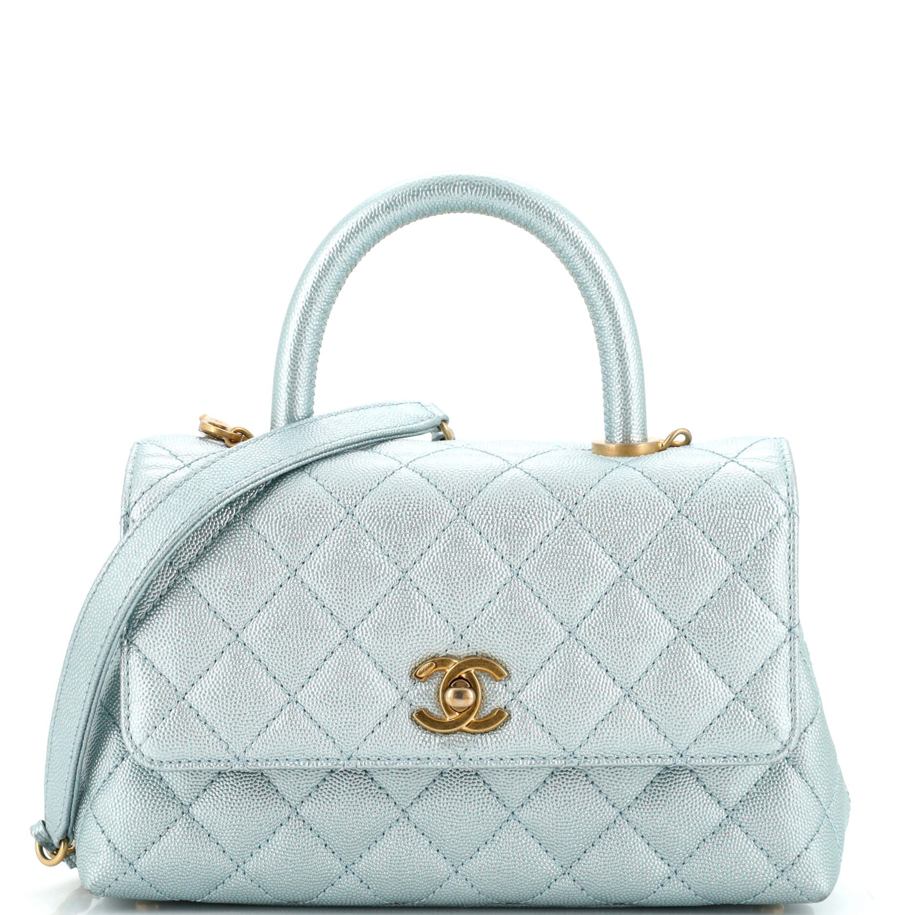 Coco Top Handle Bag Quilted Iridescent Caviar Mini