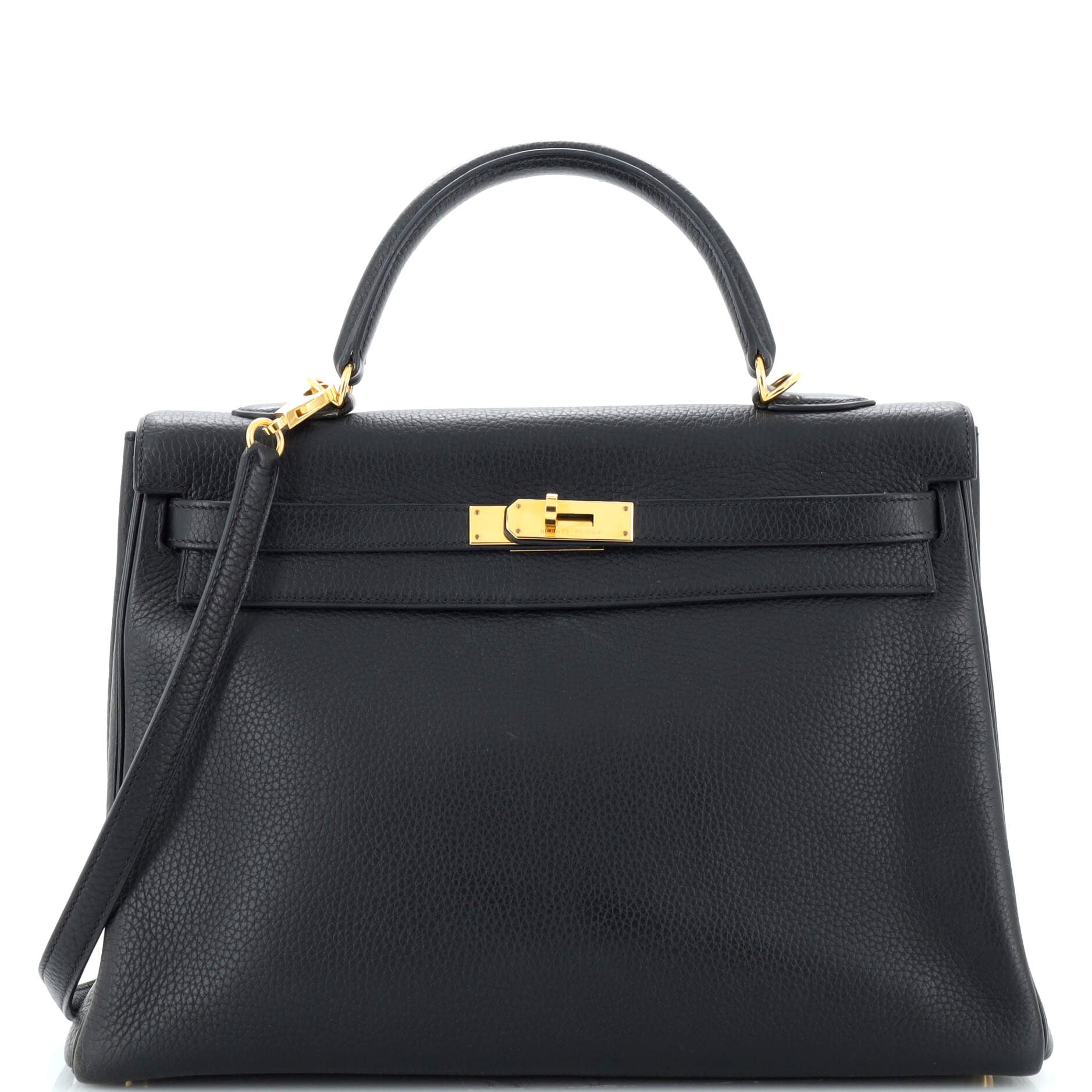 Kelly Handbag Noir Clemence with Gold Hardware 35