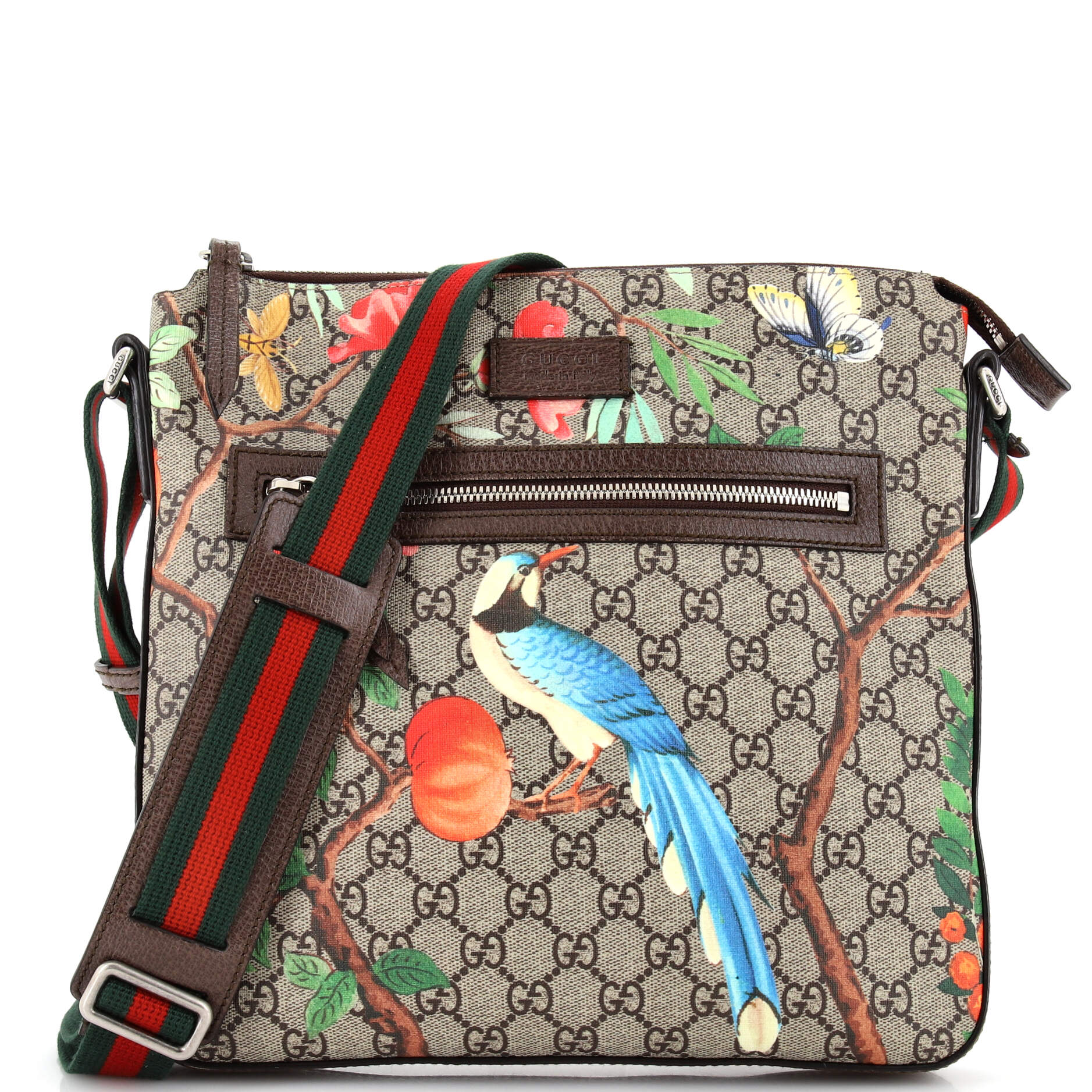 Front Zip Messenger Tian Print GG Coated Canvas Medium