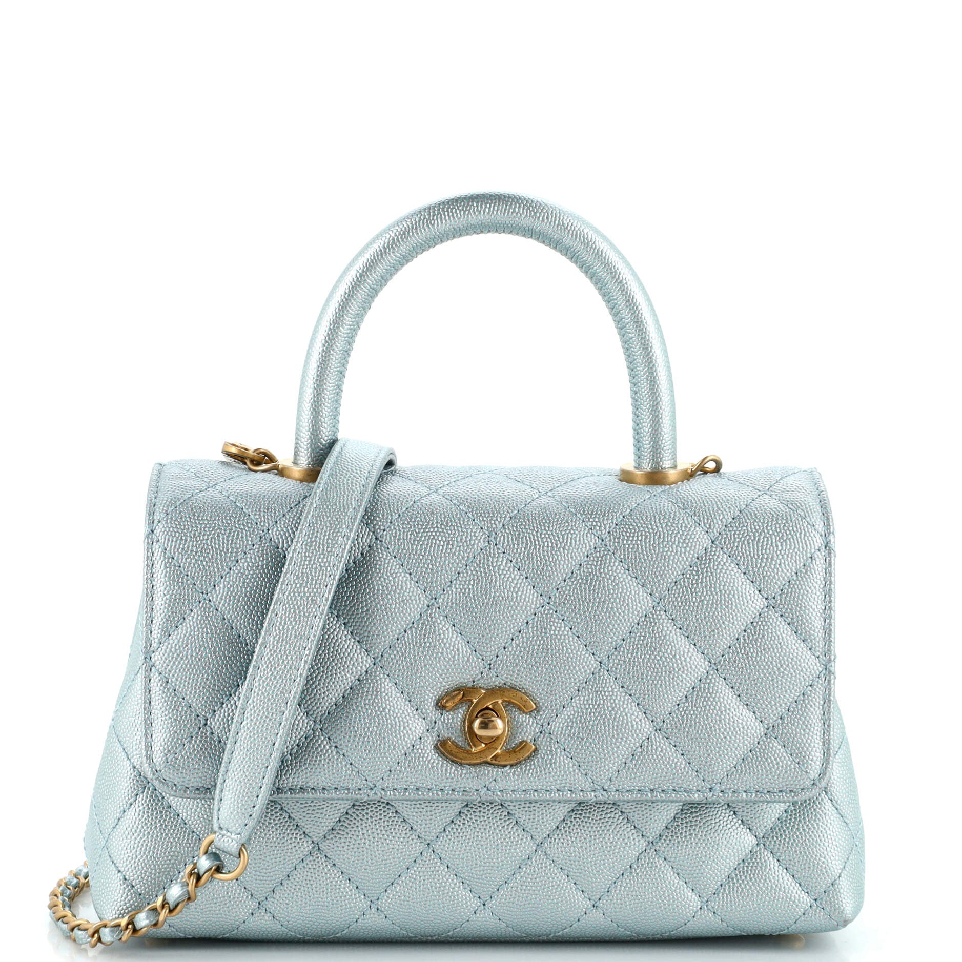 Coco Top Handle Bag Quilted Iridescent Caviar with Gradient Hardware Mini