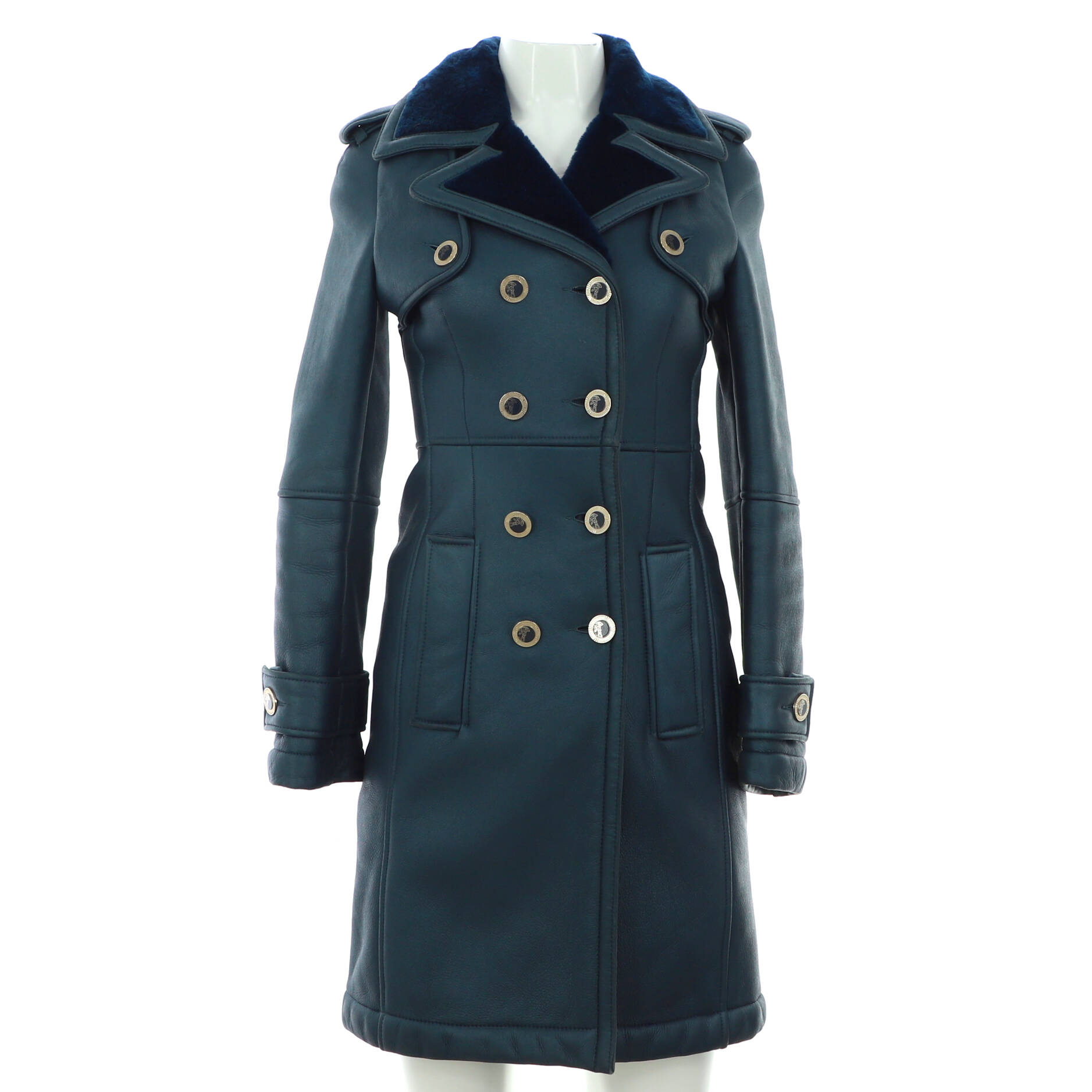 Women's Double Breasted Trench Coat Leather and Shearling