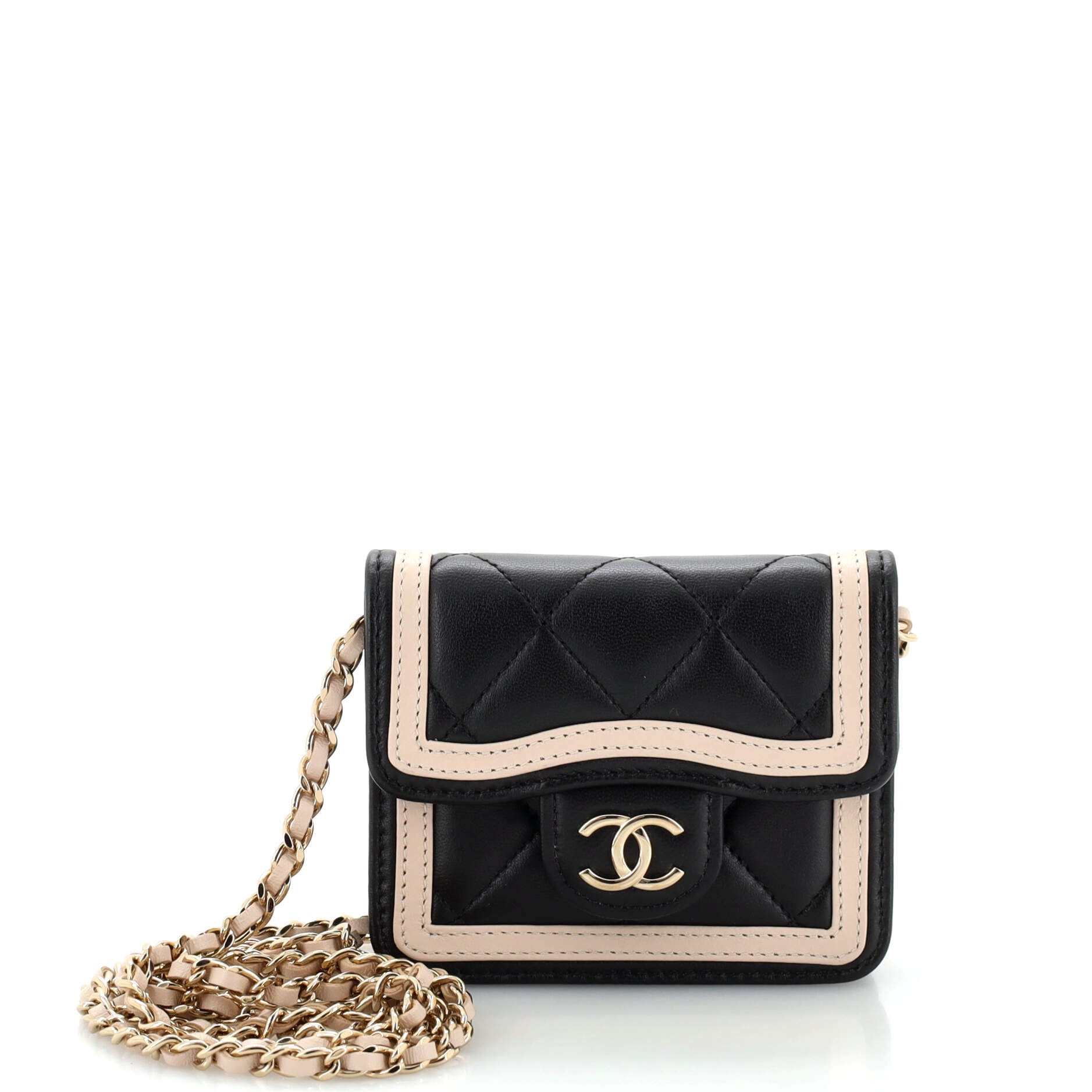 Strip On CC Flap Clutch with Chain Quilted Lambskin