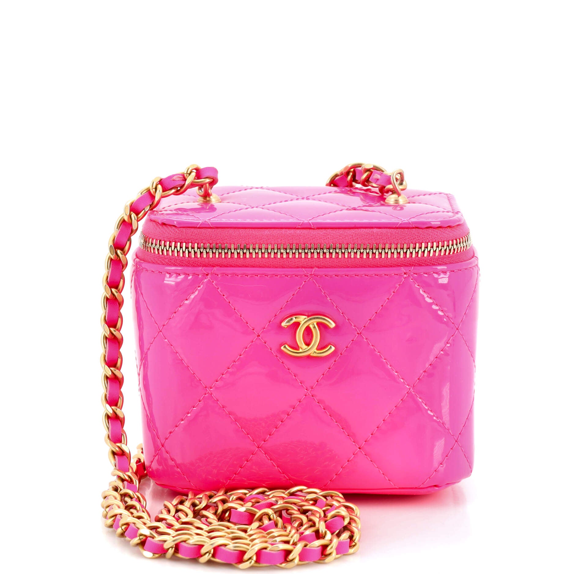 Pearl Crush Vanity Case with Chain Quilted Patent Mini