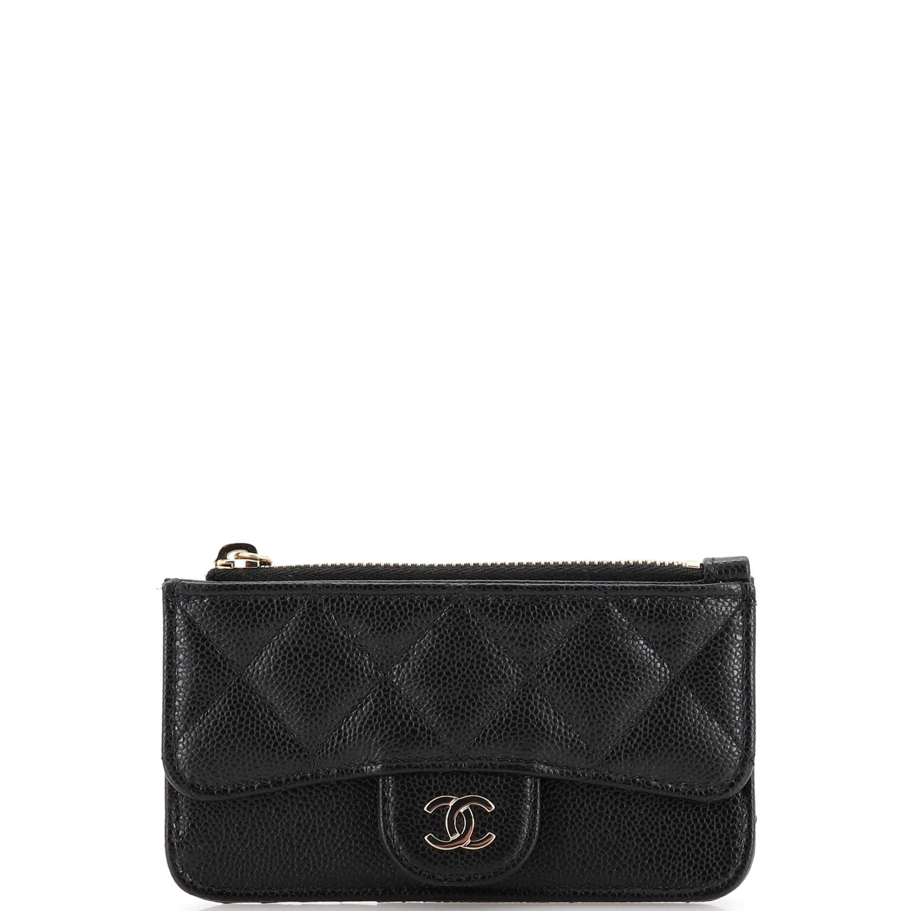 Flap Zip Card Holder Quilted Caviar