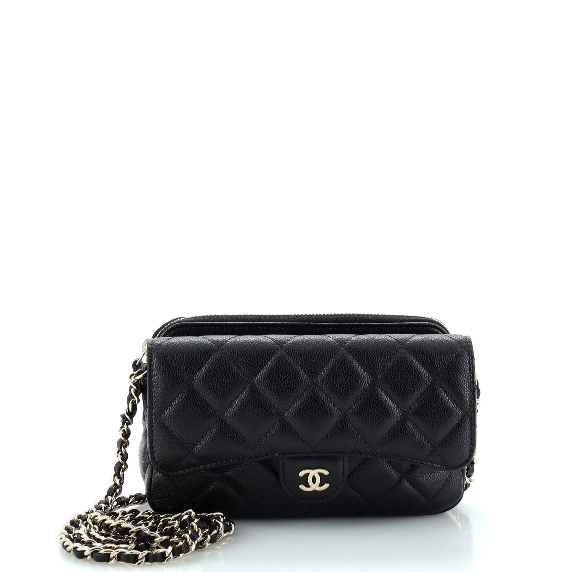 Classic Flap Phone Holder with Chain Quilted Caviar