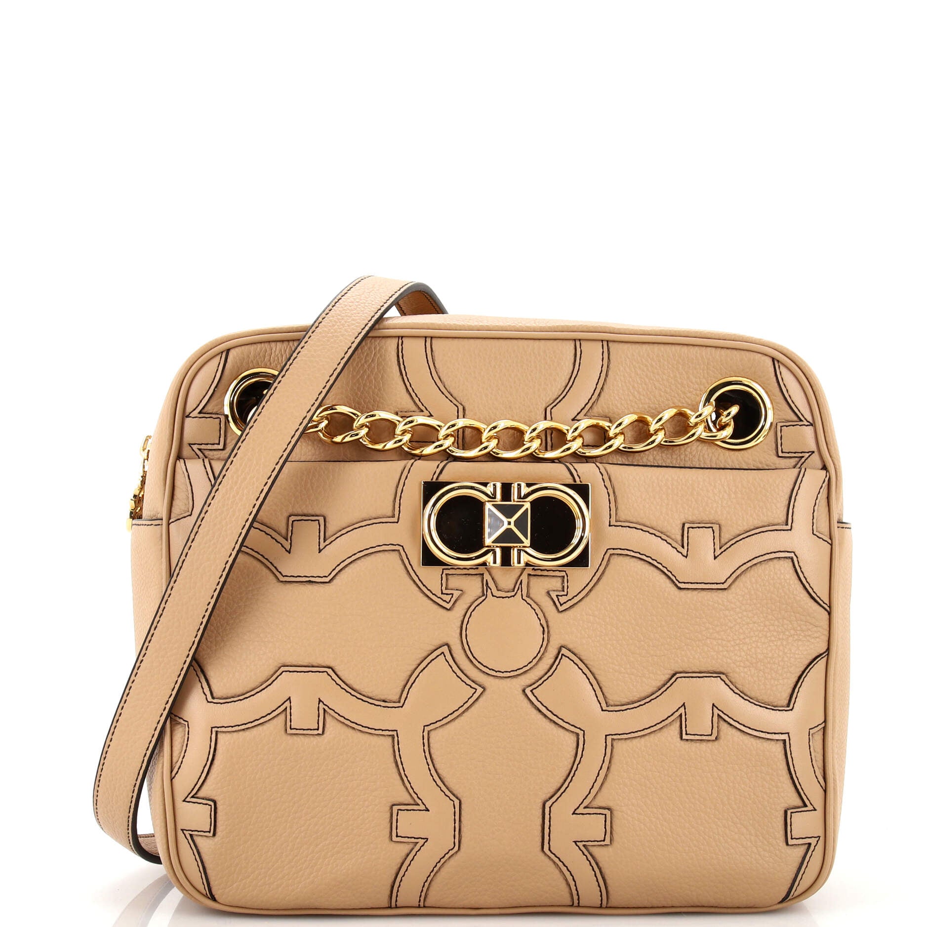 Iconic Camera Shoulder Bag Leather with Applique