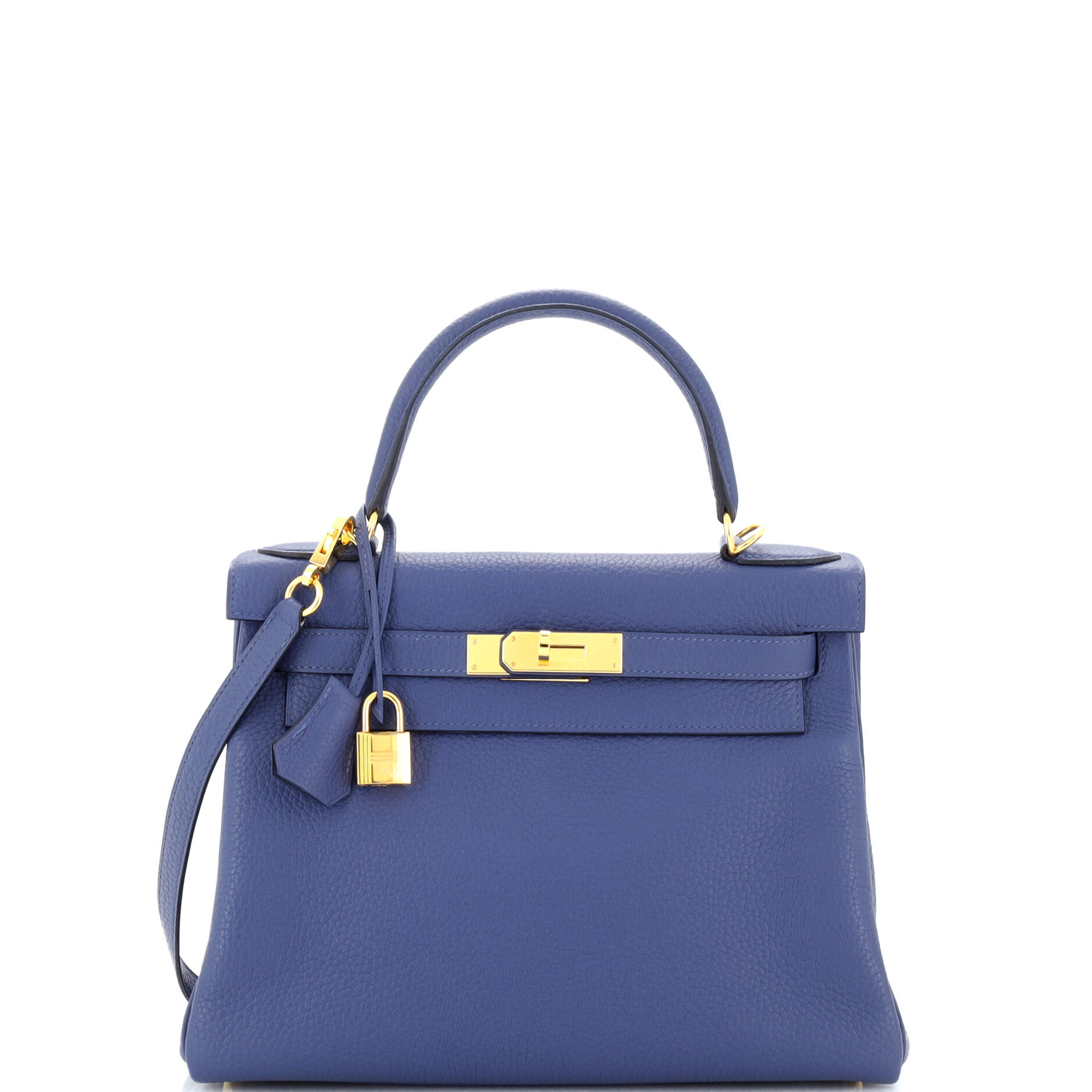 Kelly Handbag Bleu Brighton Clemence with Gold Hardware 28