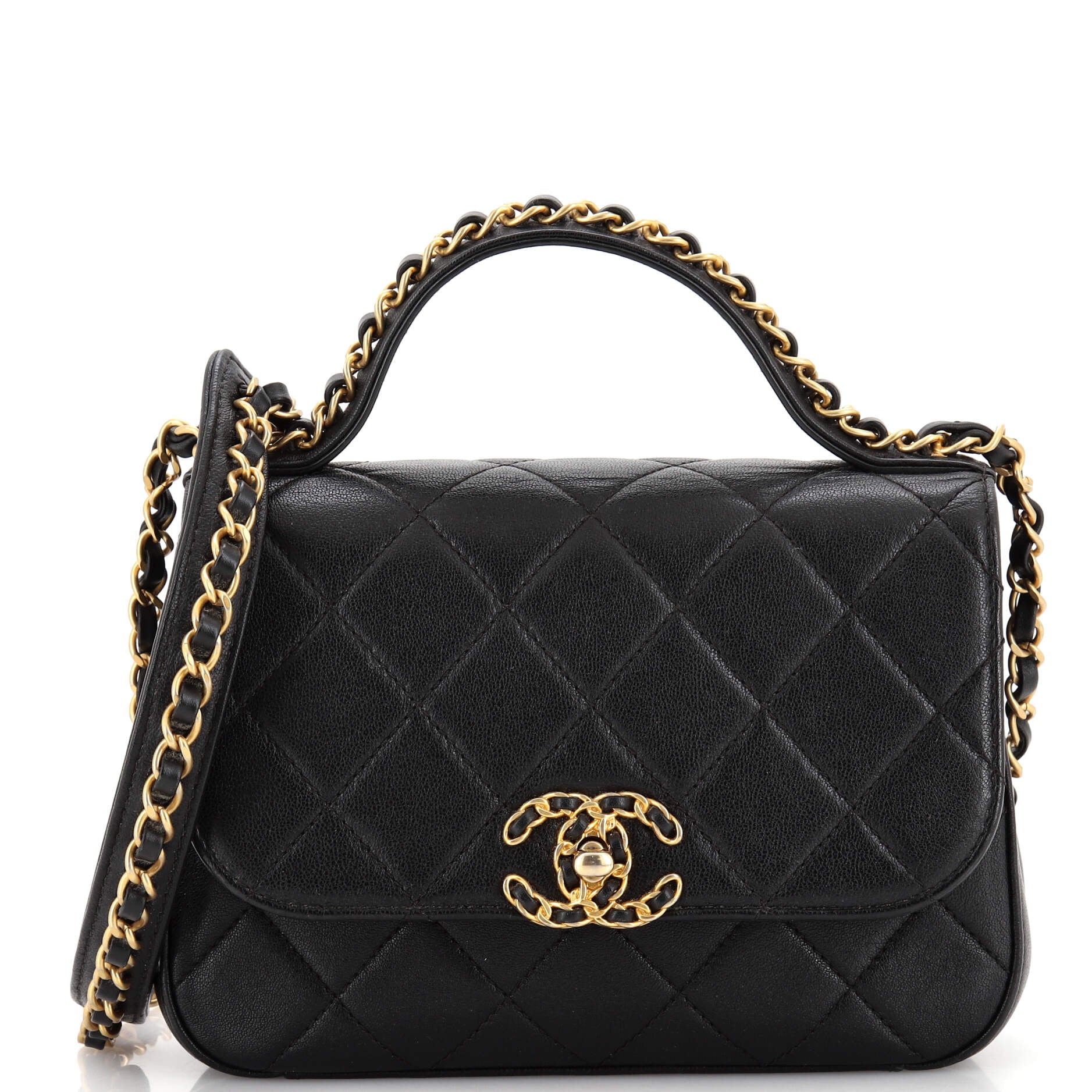 Chain Infinity Top Handle Bag Quilted Lambskin Mini