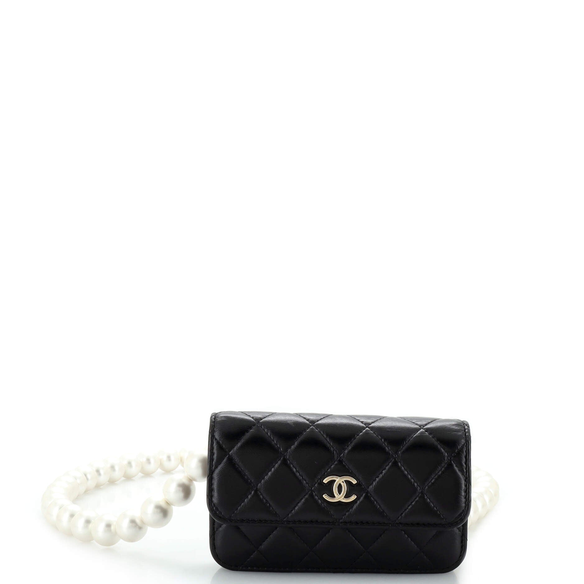 Pearl Strap Clutch with Chain Quilted Calfskin