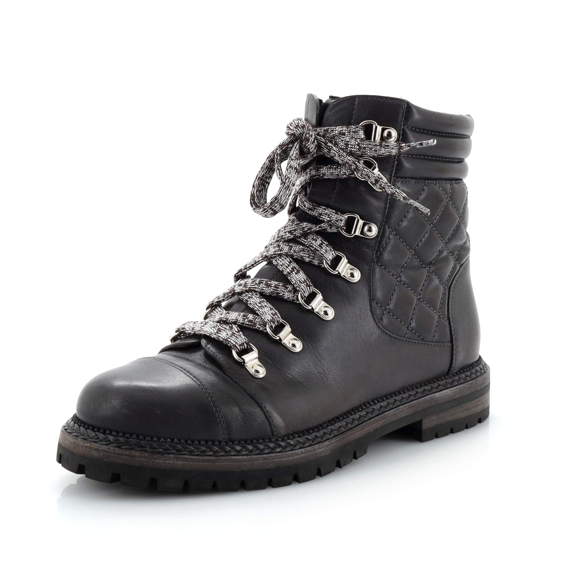 Women's Cap Toe Combat Boots Quilted Leather