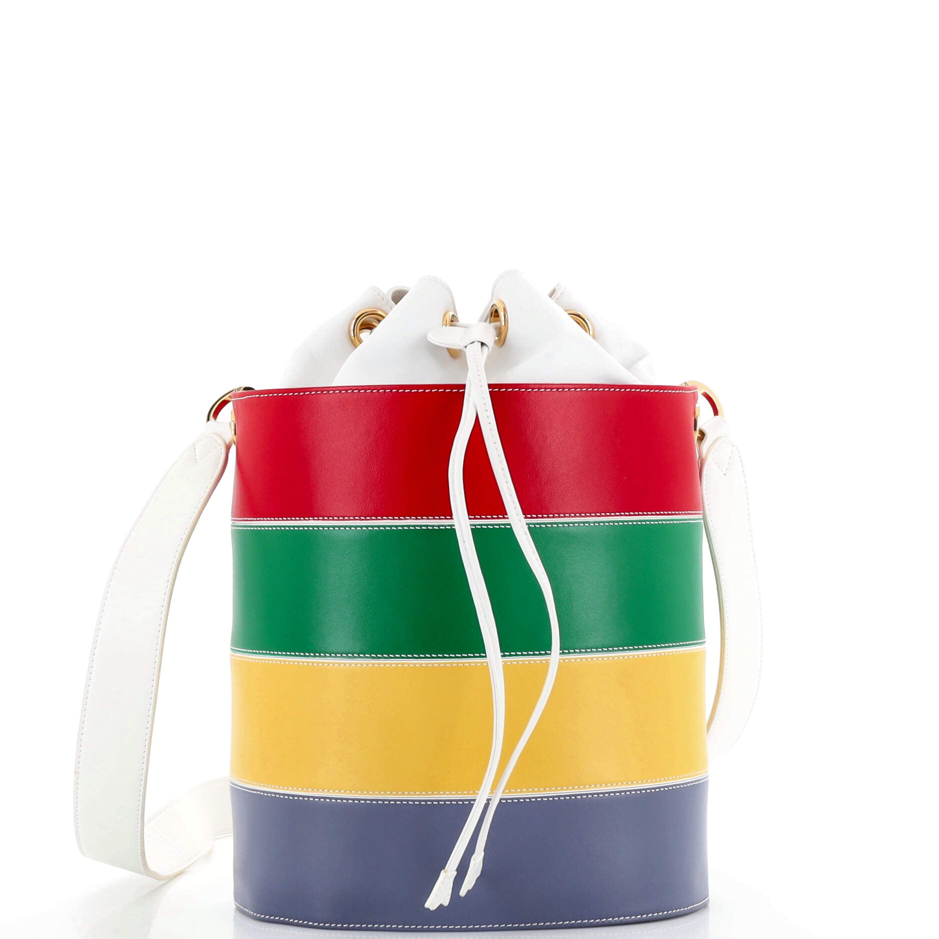 Color Block Bucket Bag Leather Small