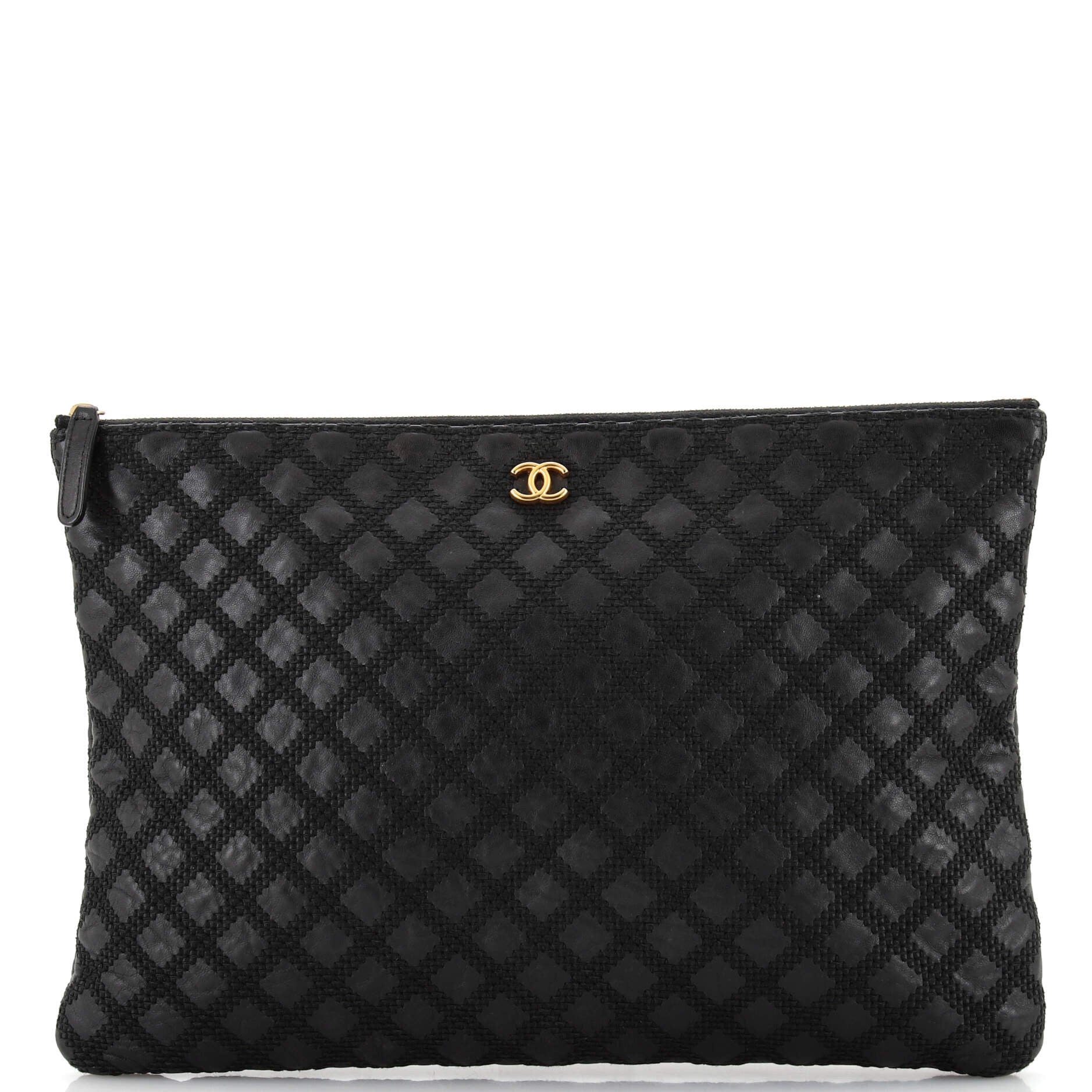 Double Stitch O Case Clutch Quilted Calfskin Large