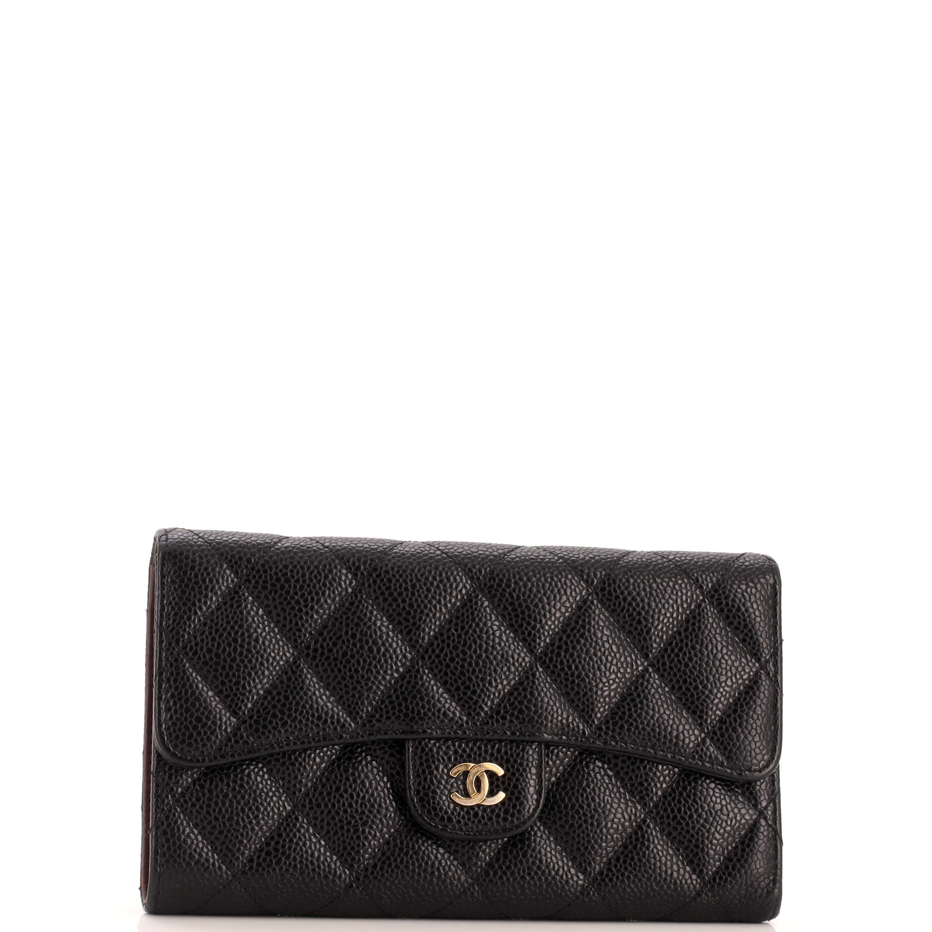 Trifold Classic Flap Wallet Quilted Caviar Long