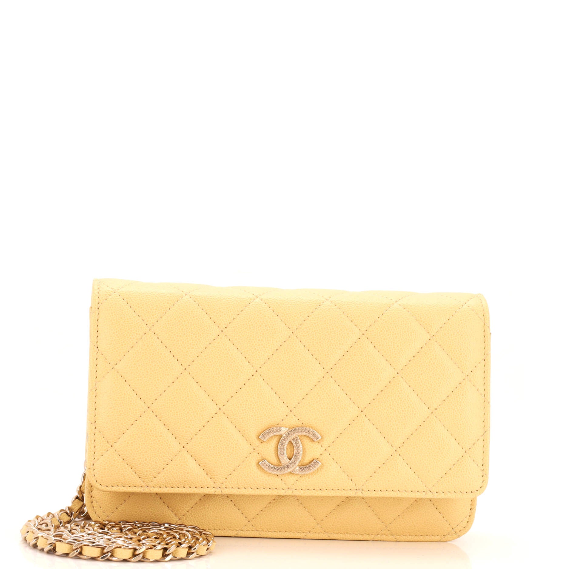 Textured CC Wallet on Chain Quilted Caviar
