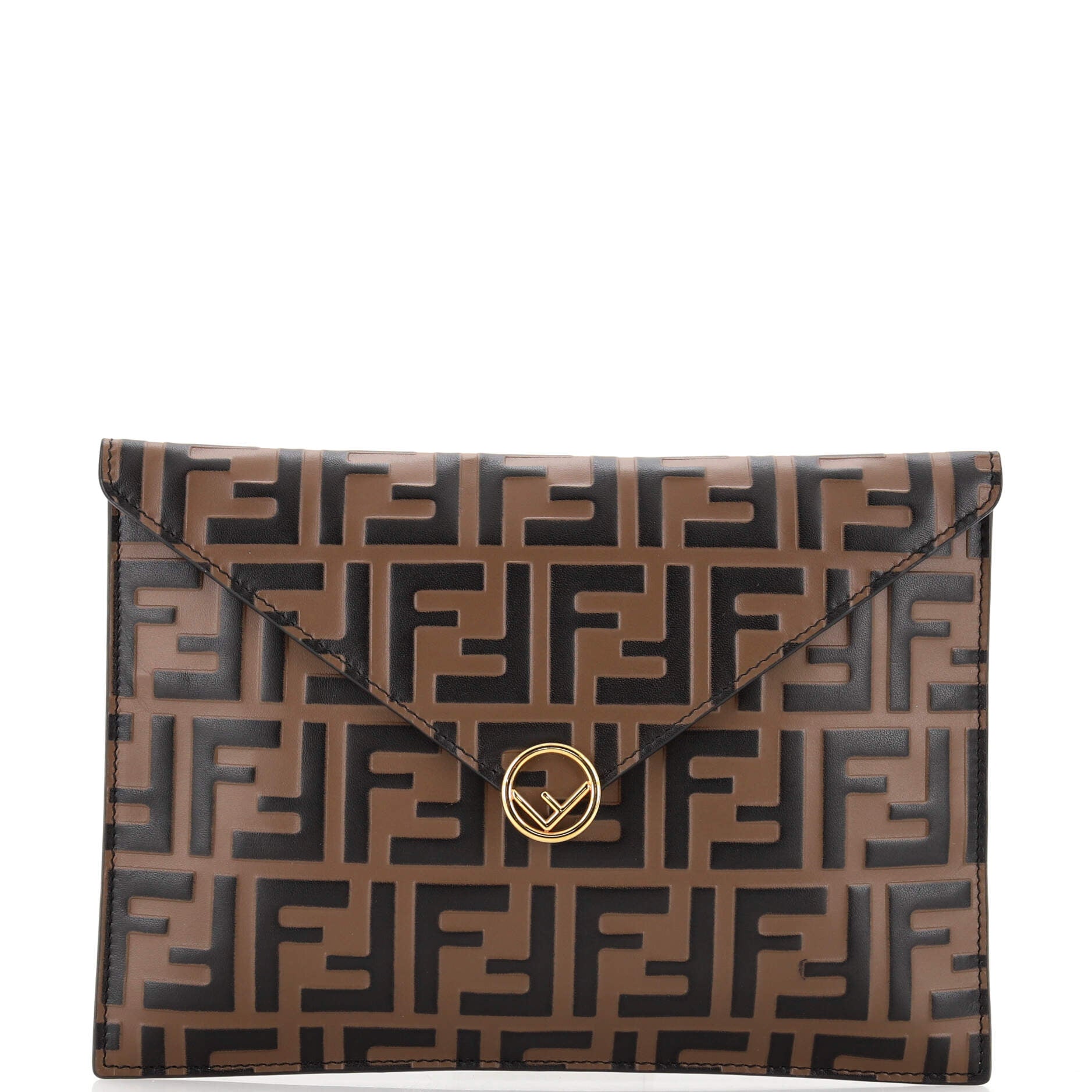 F is Fendi Envelope Flat Pouch Zucca Embossed Leather Large