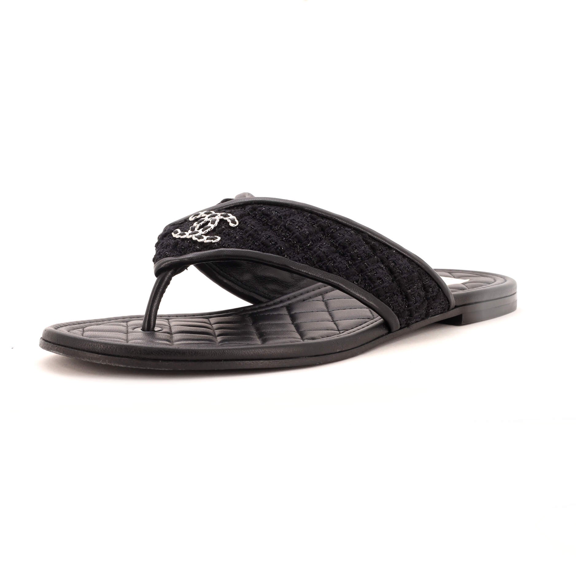 Women's CC Logo Thong Sandals Tweed and Leather
