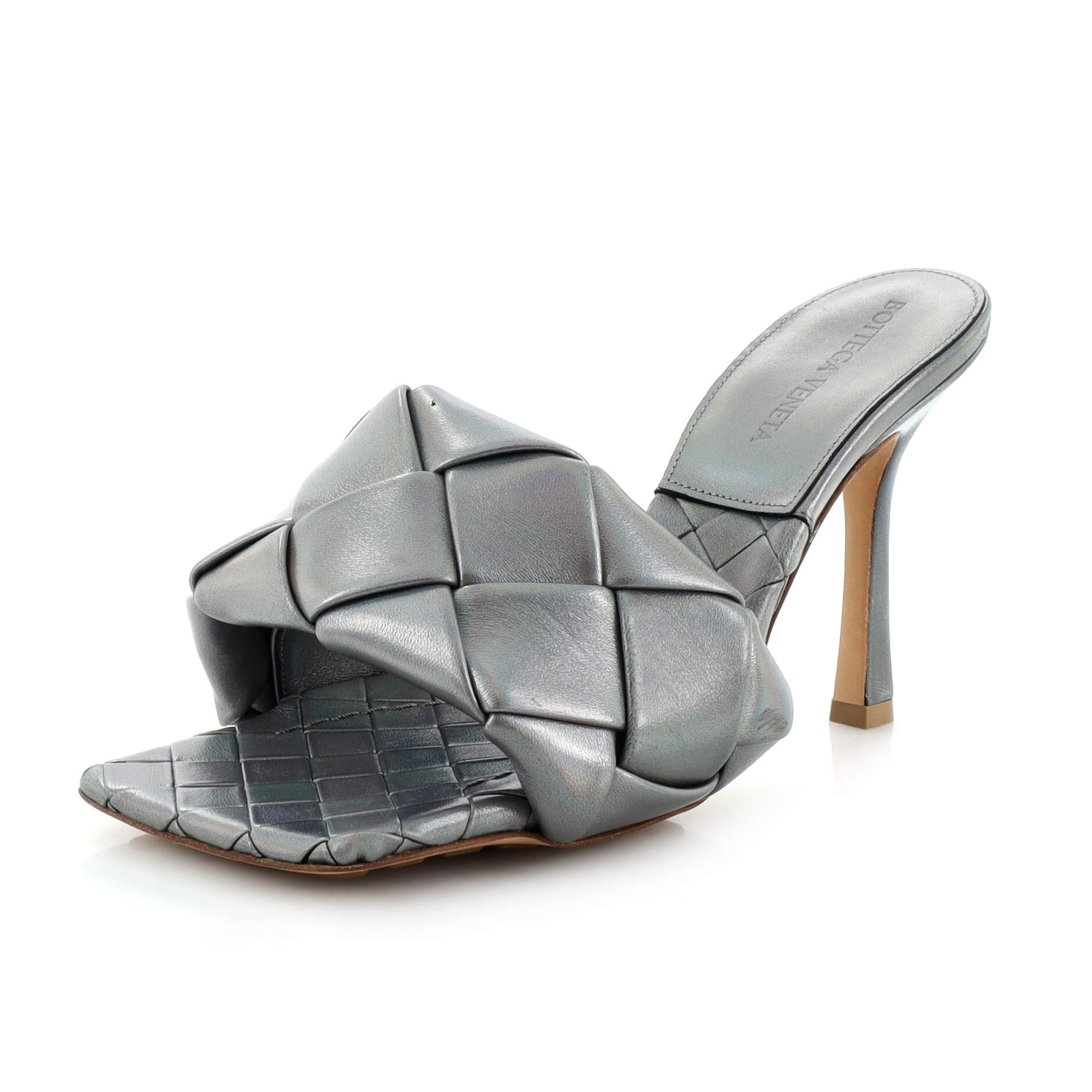 Women's Lido Heeled Sandals Maxi Intrecciato Metallic Leather