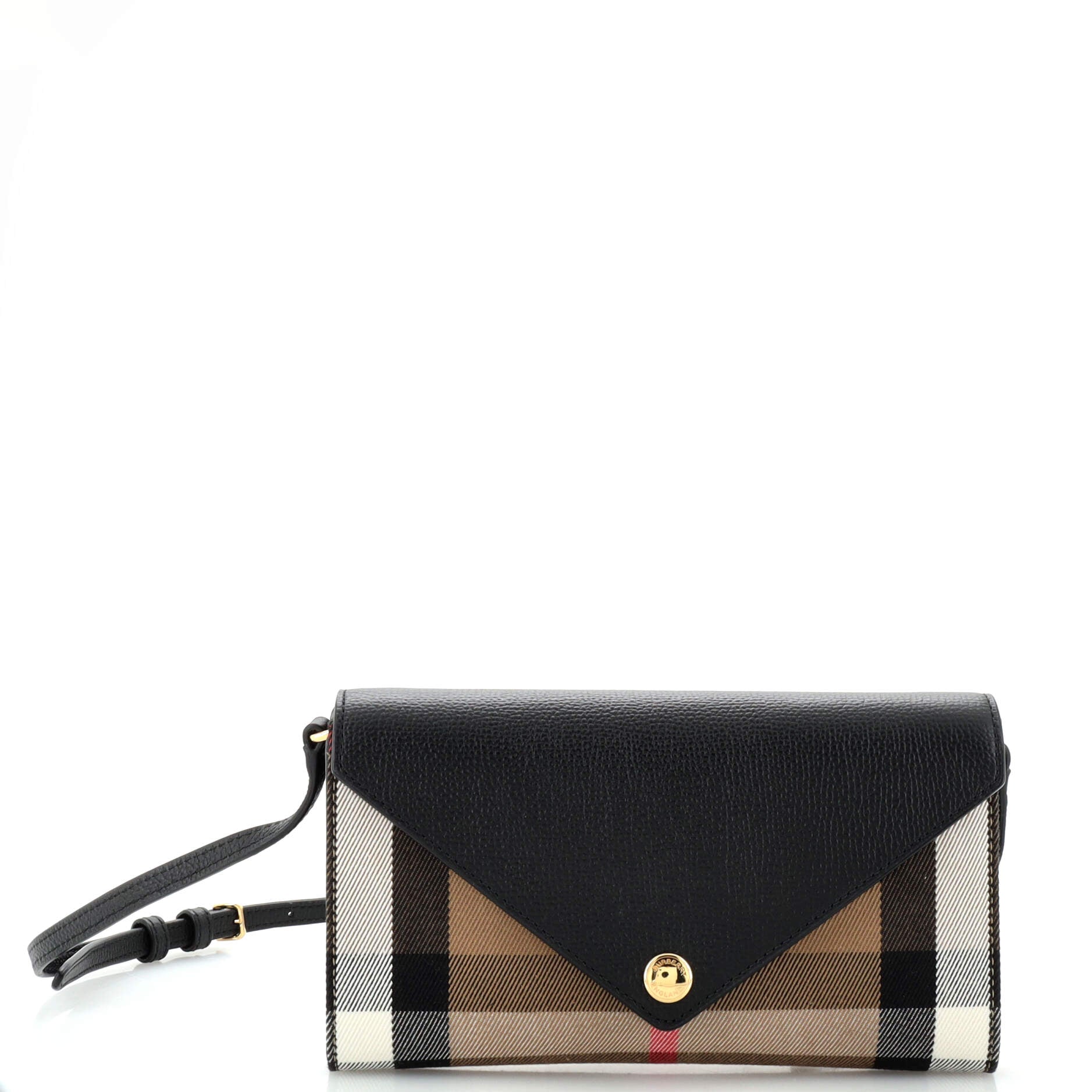 Hannah Envelope Wallet on Strap Leather and Vintage Check Canvas