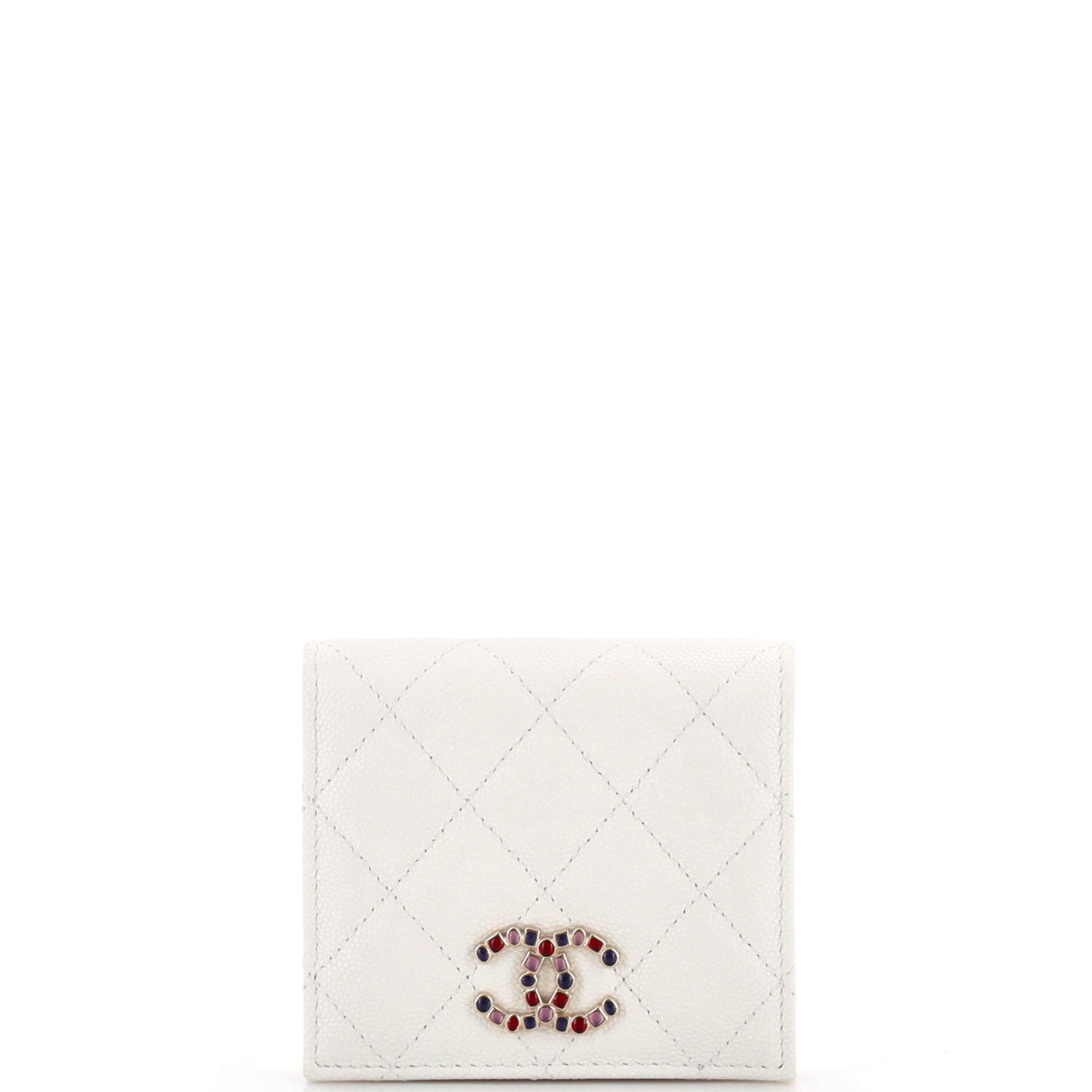 Crystal CC Bifold Wallet Quilted Caviar Compact
